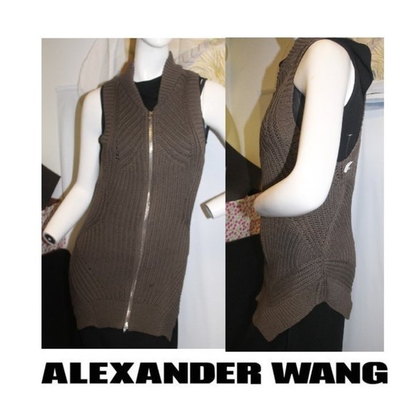 New Alexander Wang Long Zip Front  Cable Knit Chunky Sweater Vest Jacket - Picture 1 of 11